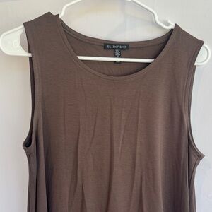 Eileen Fisher Sleeveless Midi Dress Size M neutral brown/taupe tone Side pockets